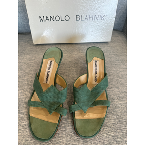 manolo blahnik Vintage Mule Heel Sandals in Green